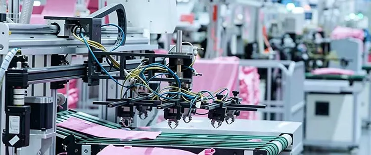 Automated robotic cutting equipment processes microfiber fabric for premium car wash cleaning kits in smart production line